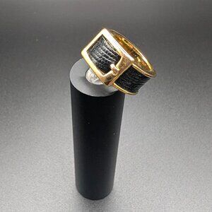 BCBGMaxAzria Belt Buckle Black Leather ring - size 5.5 - Contemporary Design